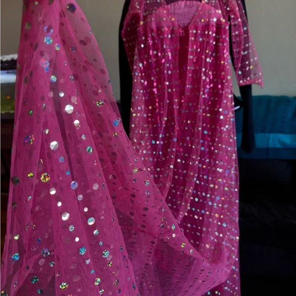 Girls' Sparkling Hot Pink Sequin Tulle Dress - Picture 12 of 16